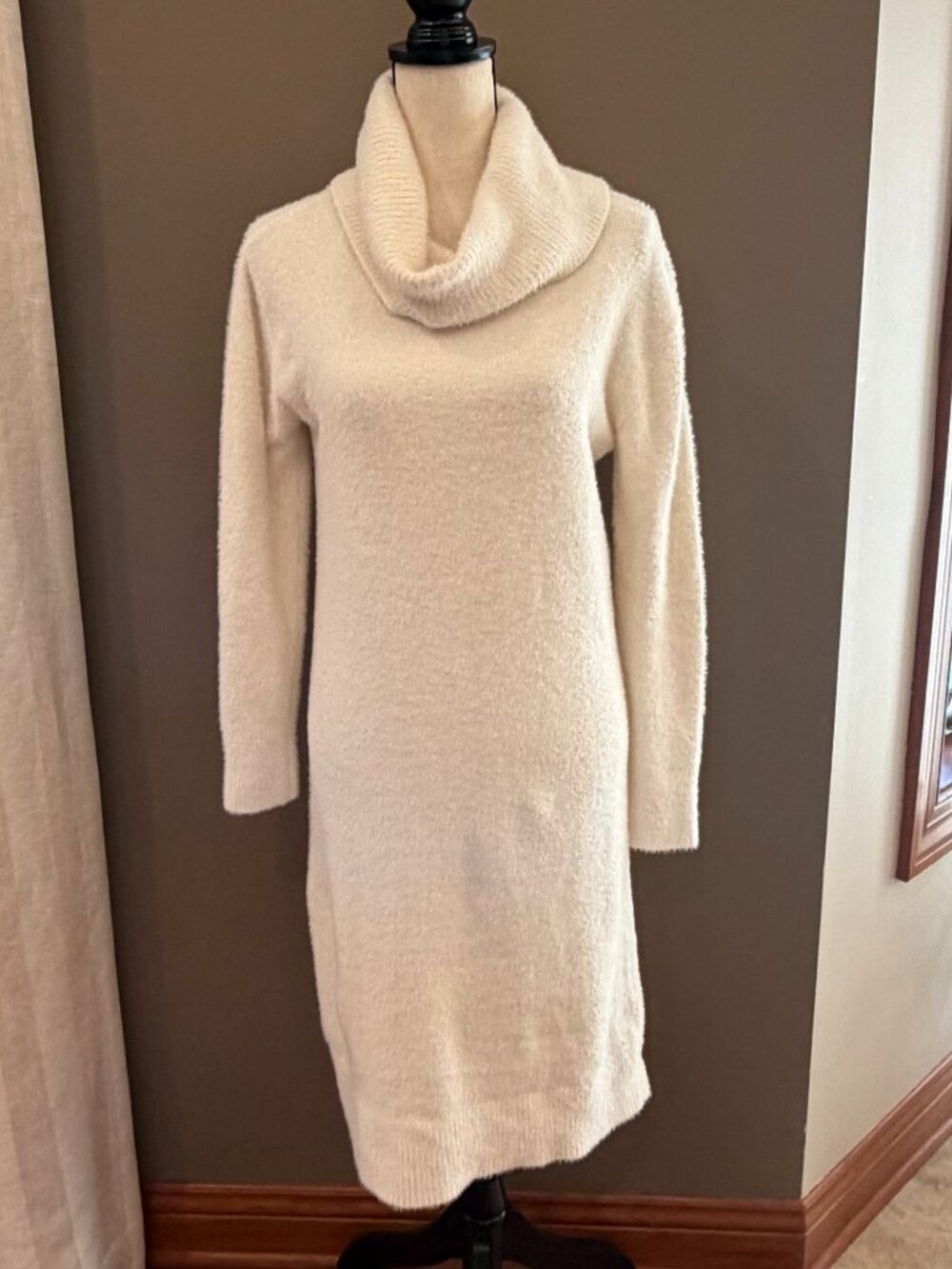 Banana Republic Cream Midi Sweater Dress Cowl Neck Office, Size Small